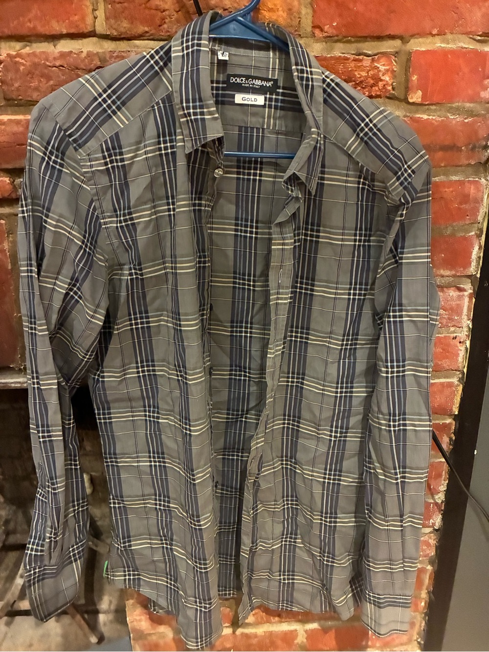 Dolce & Gabbana Blue and Gray Plaid Button-Down Shirt